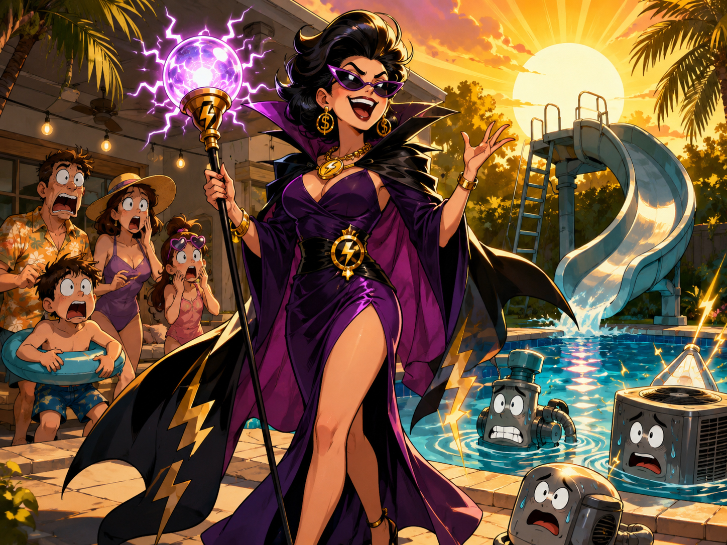 Madame Peak Rate arriving dramatically at the pool
